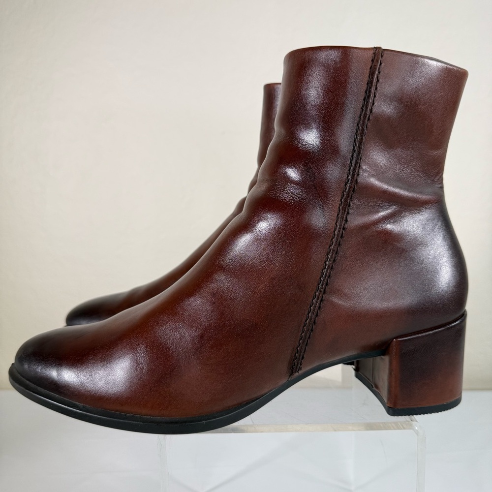 Ecco Shape 35 Danish Block Heels Bison Brown Ankle Boots Booties Size 10 - Picture 4 of 16